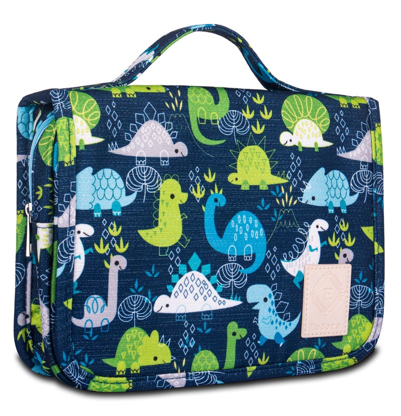 Eudora Hanging Travel Kids Toiletry Bag for Boys Waterproof Travel Organizer Cute Dinosaur Snake Cartoon Cosmetic Bath Bag with 360 Rotatable Hook Blue